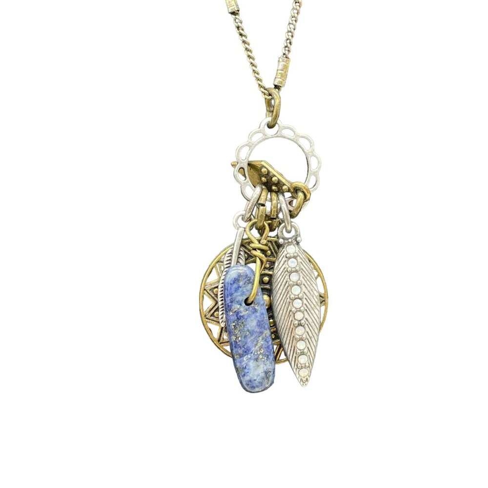 American Eagle Rhinestone Feather Pendant Chain Necklace Silver and Gold Tone - Picture 5 of 8